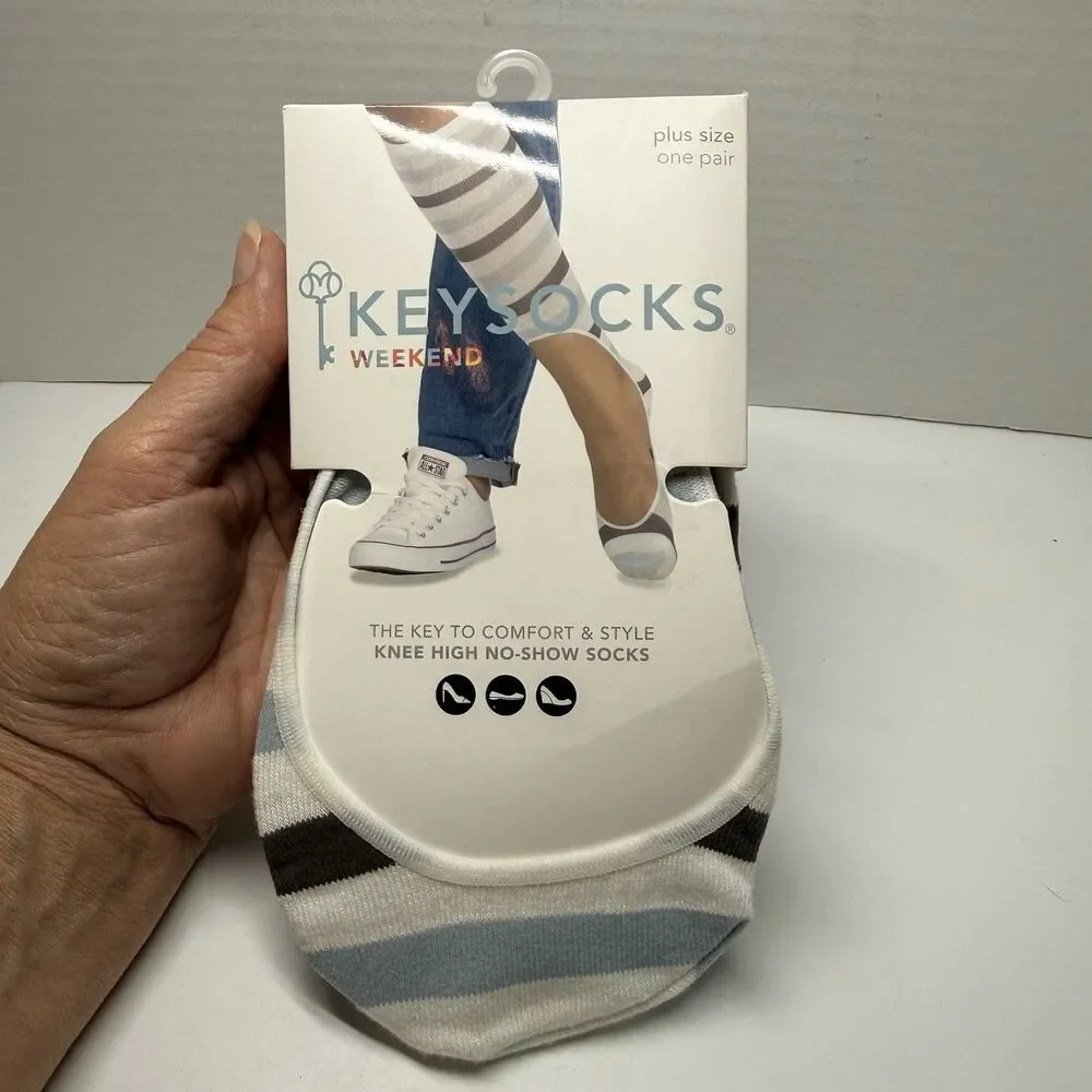 Keysocks Weekend Knee High No Sjow Socks In Stripes Plus Size New